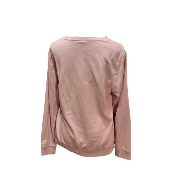 Adidas Womens Pink Crewneck Sweatshirt Logo Graphic Pullover Fleece Top - Picture 3 of 3